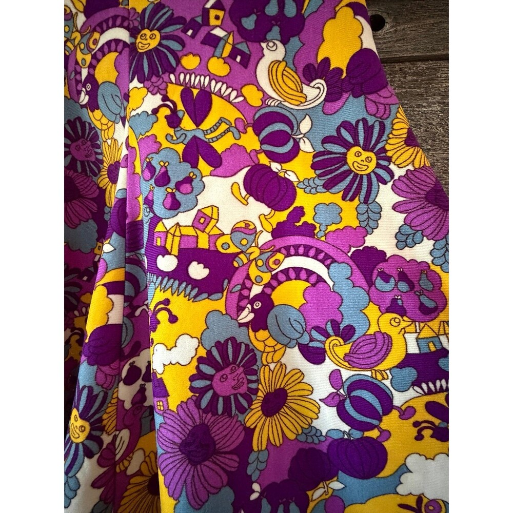 Vintage 60s 70s Handmade Psychedelic Novelty Print Mini Dress Puff Sleeve XS - Picture 6 of 8